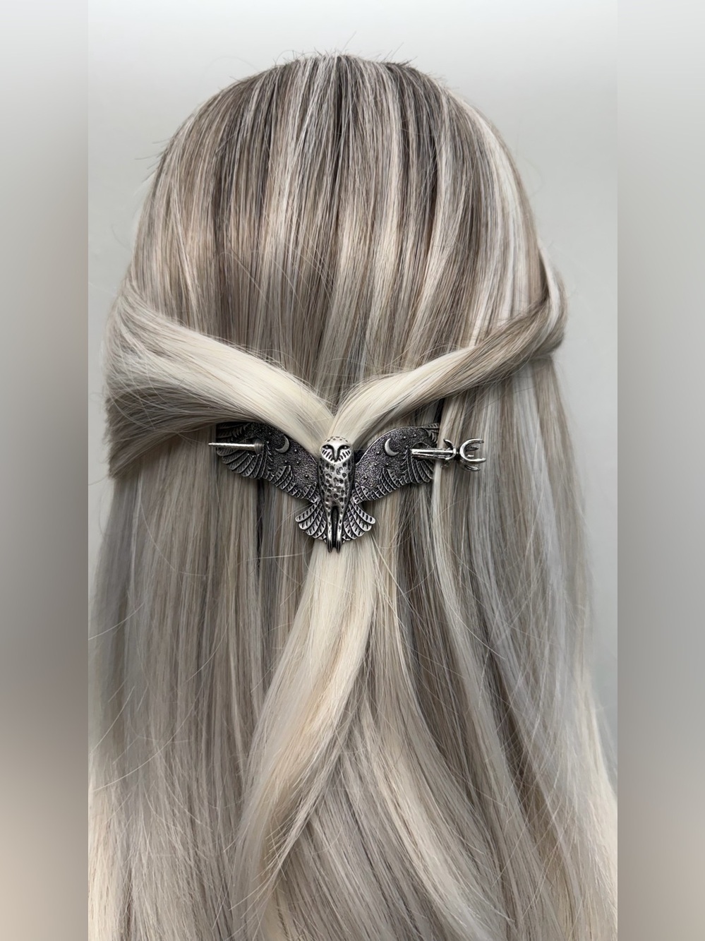 Owl Hair Pin Silver Gothic Viking Hair Stick Celtic Medieval Barrette Fantasy
